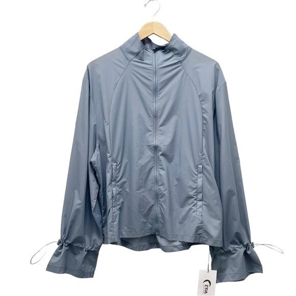 NWT Zyia Active Drawstrings Lightweight Windbreaker Blue Gray Women’s Large New - Picture 2 of 16